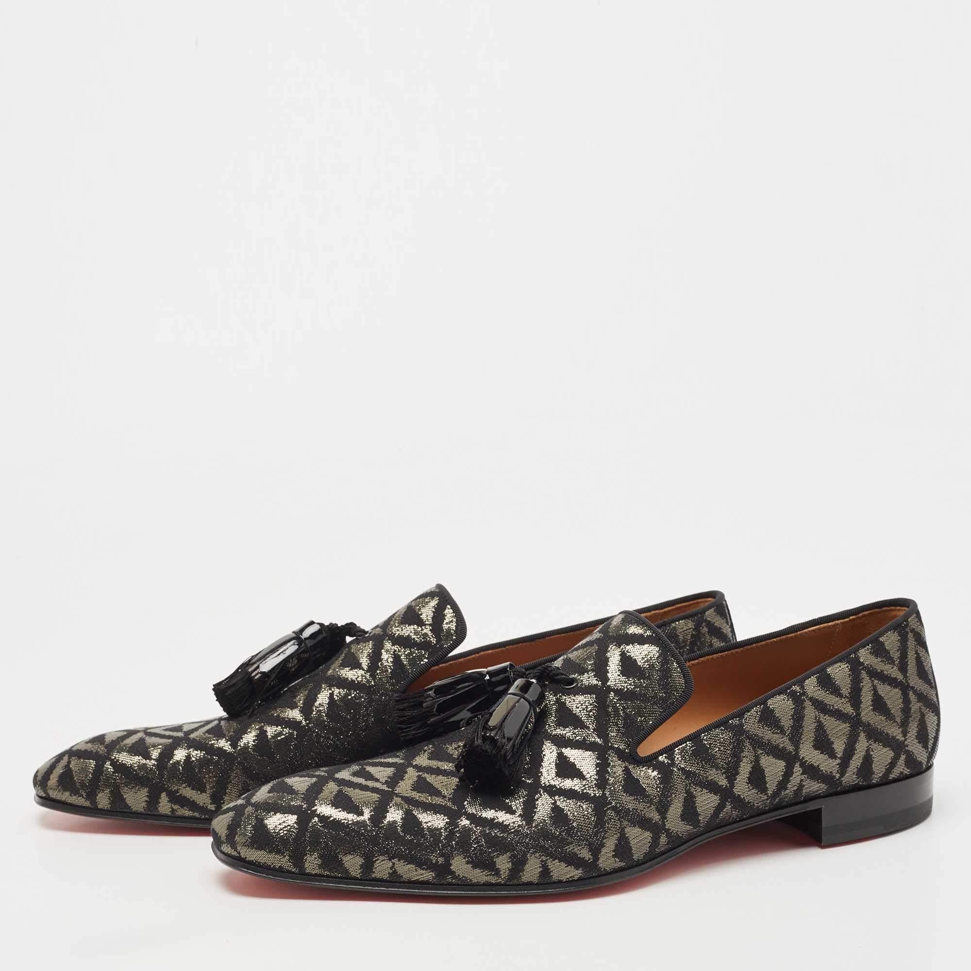 Men's Christian Louboutin Black Fabric Dandelion Tassel Loafers Size 44