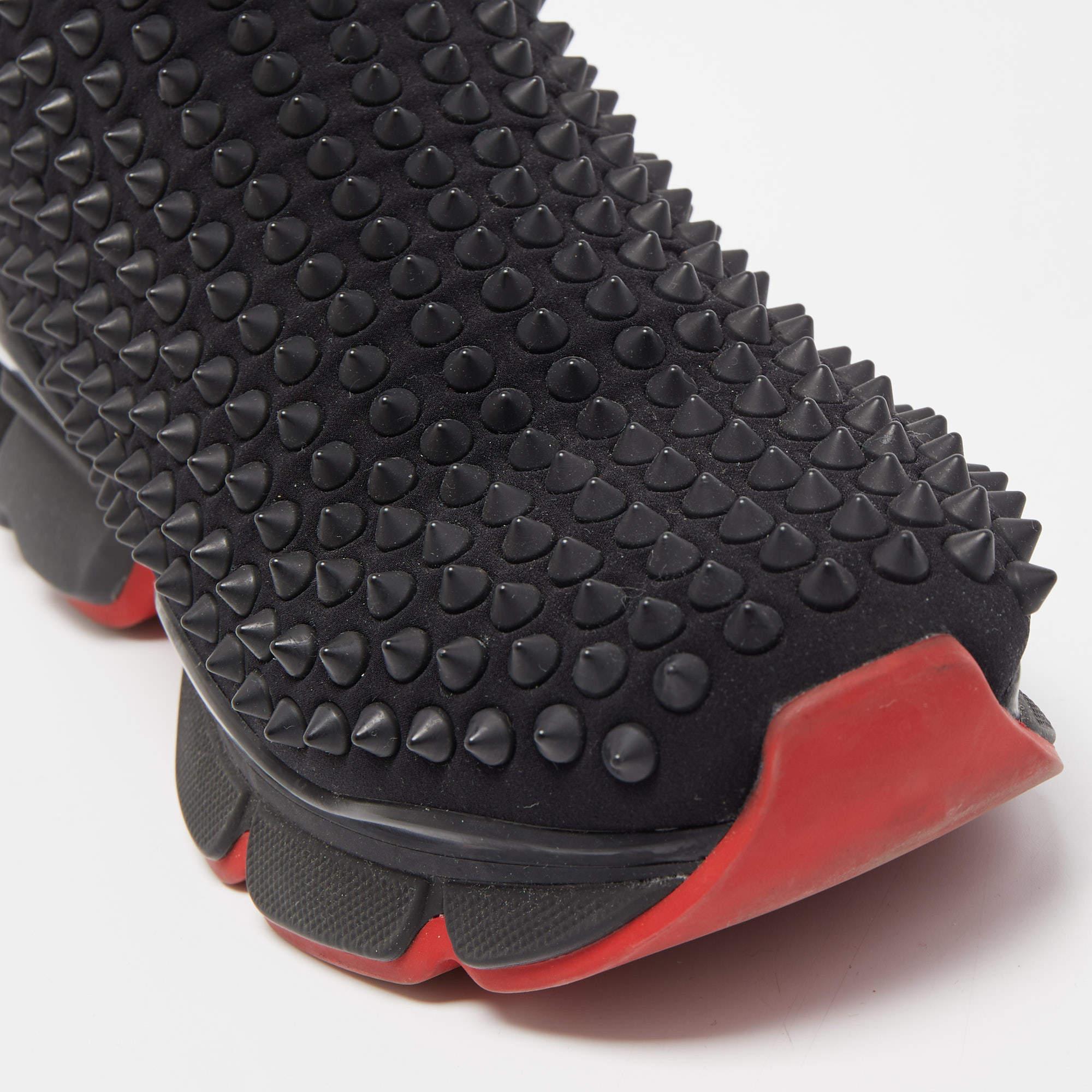 Christian Louboutin Black Fabric Spike Sock Sneakers Size 37 2