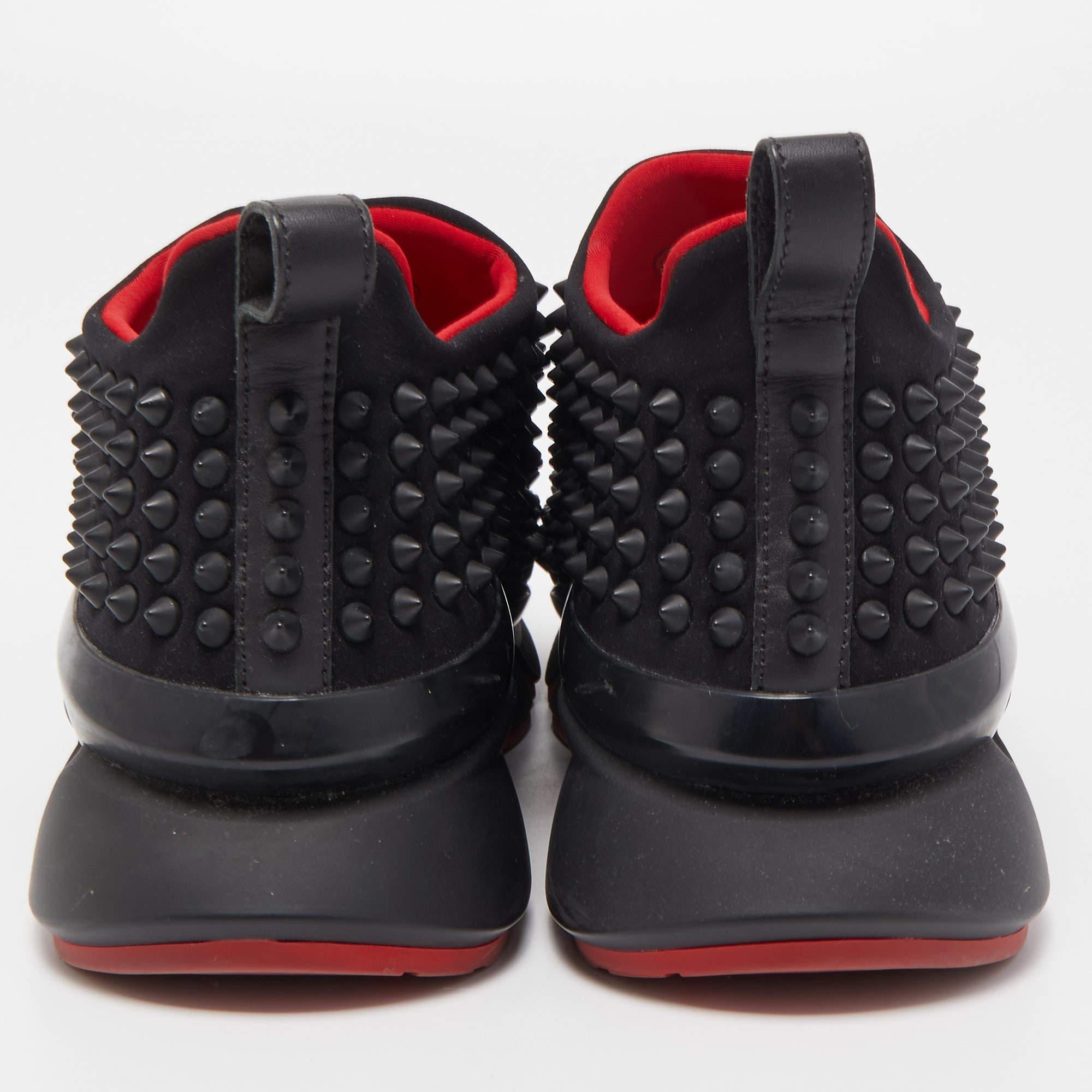 Christian Louboutin Black Fabric Spike Sock Sneakers Size 37 3