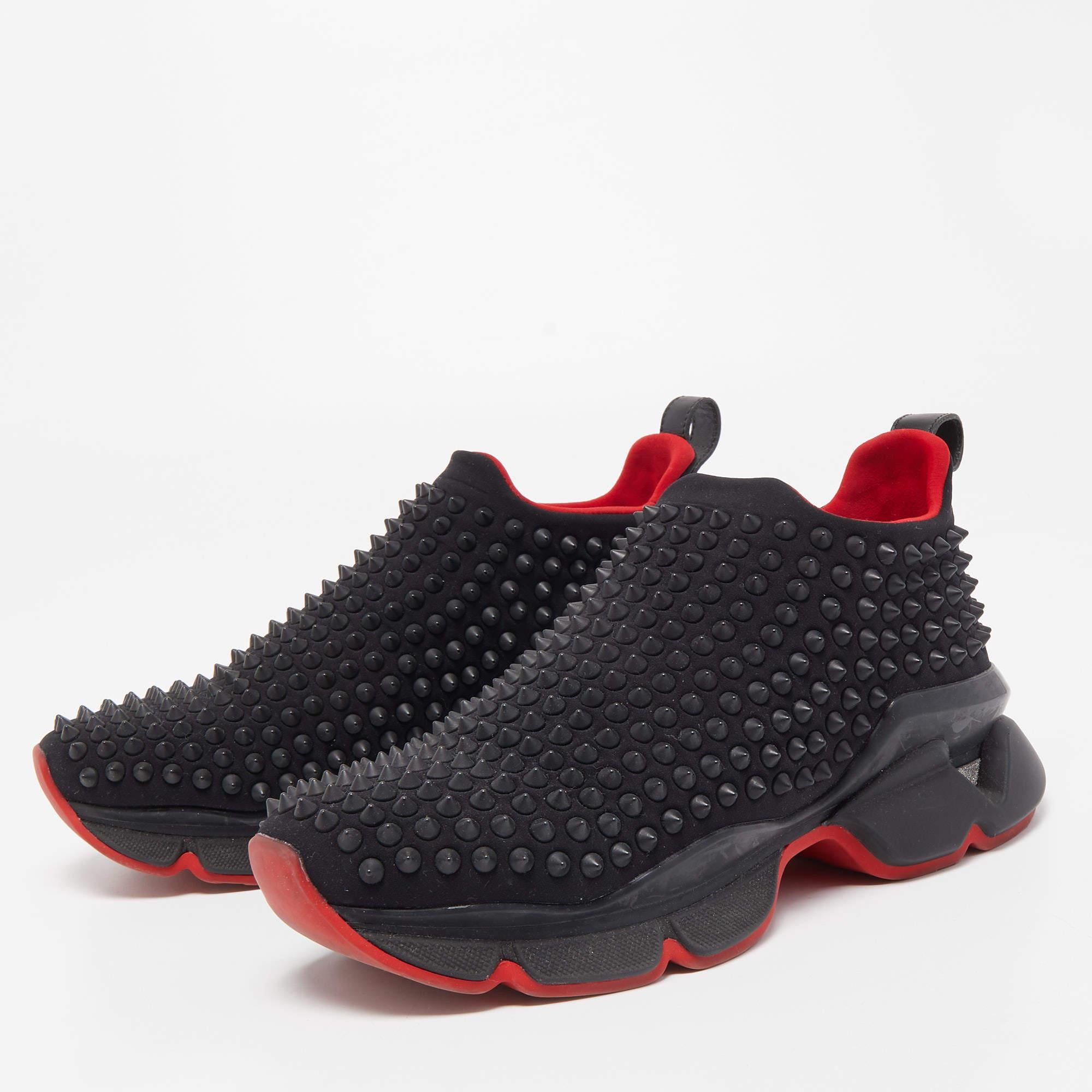 Christian Louboutin Black Fabric Spike Sock Sneakers Size 37 4