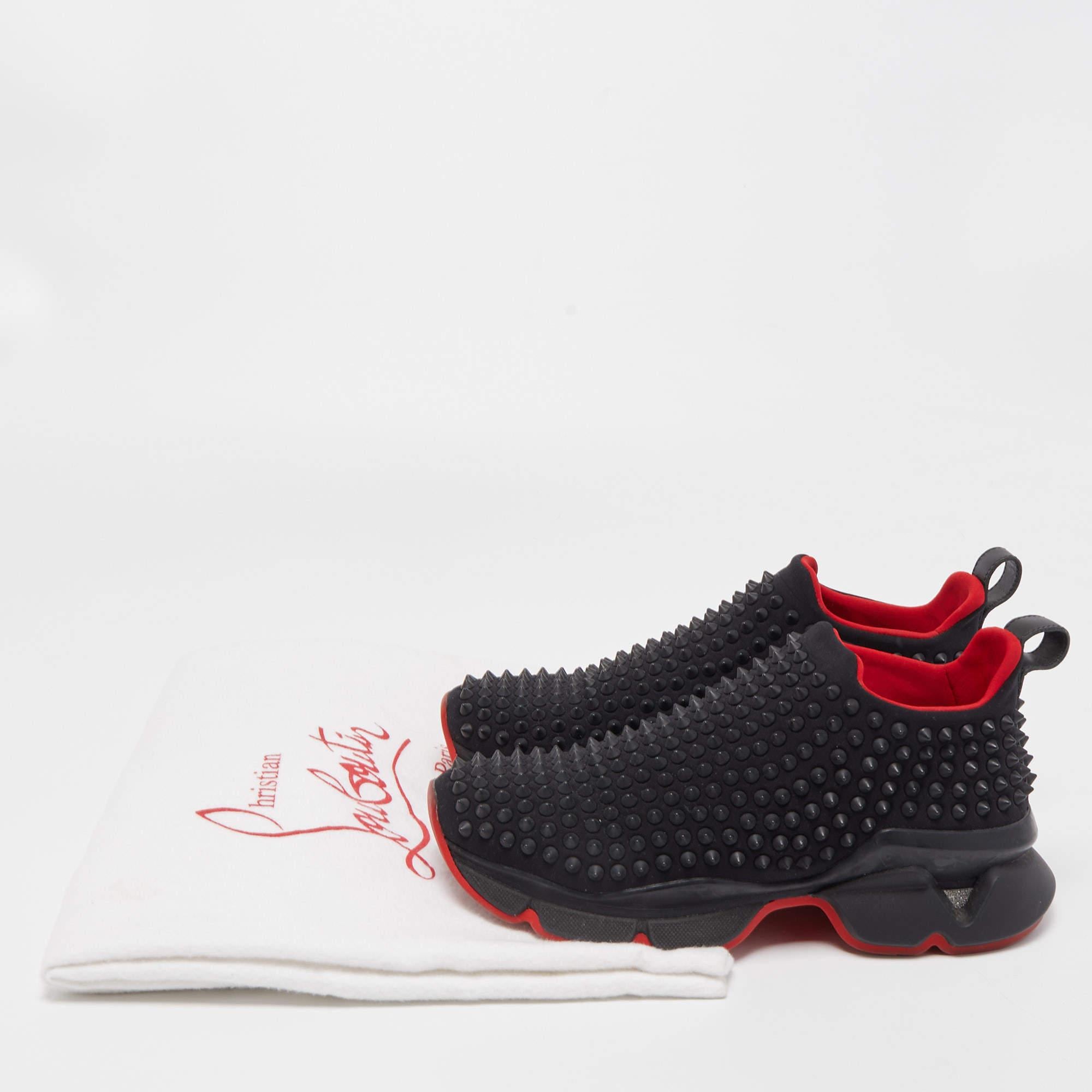 Christian Louboutin Black Fabric Spike Sock Sneakers Size 37 5