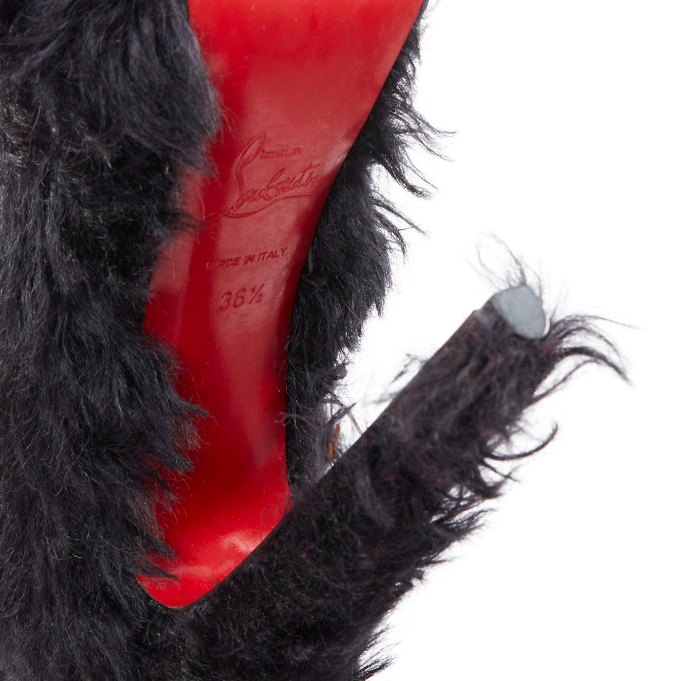 CHRISTIAN LOUBOUTIN black faux shaggy fur high heel platform boots EU36.5 For Sale 5