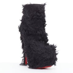 CHRISTIAN LOUBOUTIN black faux shaggy fur high heel platform boots EU36.5