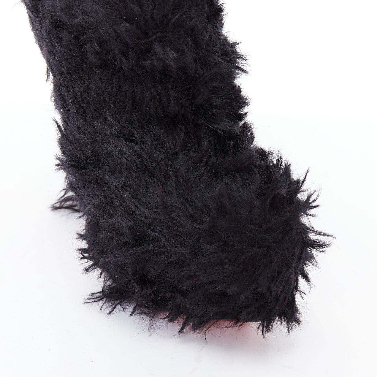 CHRISTIAN LOUBOUTIN black faux shaggy fur high heel platform boots EU36.5 For Sale 2