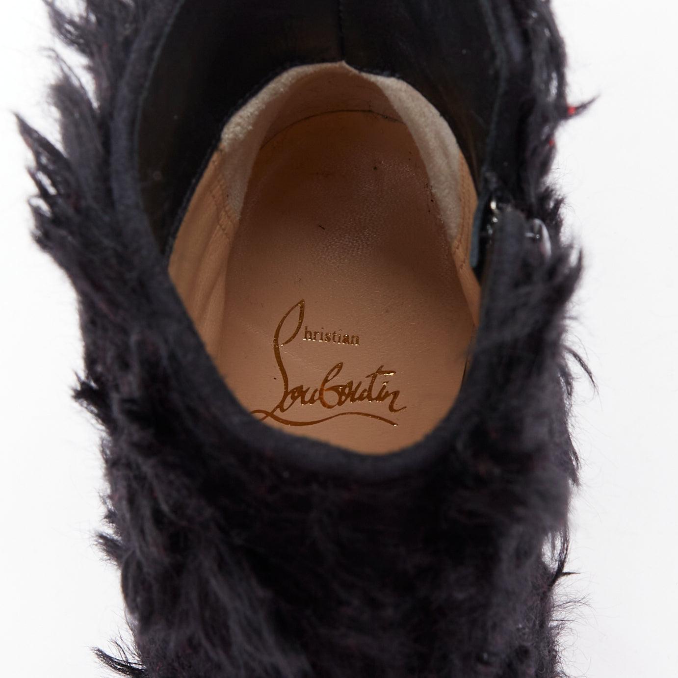 CHRISTIAN LOUBOUTIN black faux shaggy fur high heel platform boots EU36.5 For Sale 4