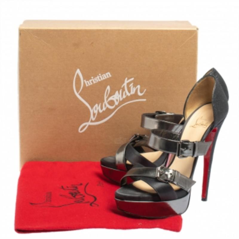 Christian Louboutin Black Glitter and Satin Ambertina Platform Sandals Size 39.5 For Sale 3
