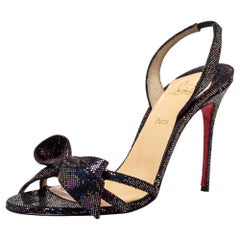 Christian Louboutin Black Glitter Bow Sling Back Sandals Size 38