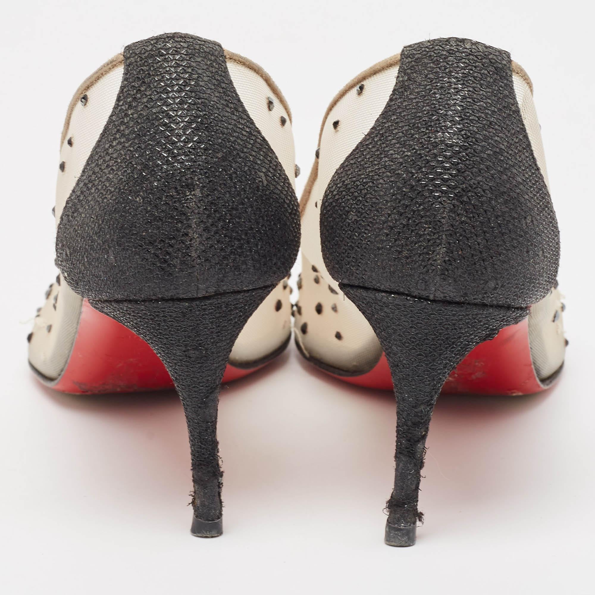 Women's Christian Louboutin Black Glitter Fabric and Mesh Follies Strass Pumps Size 38.5 For Sale