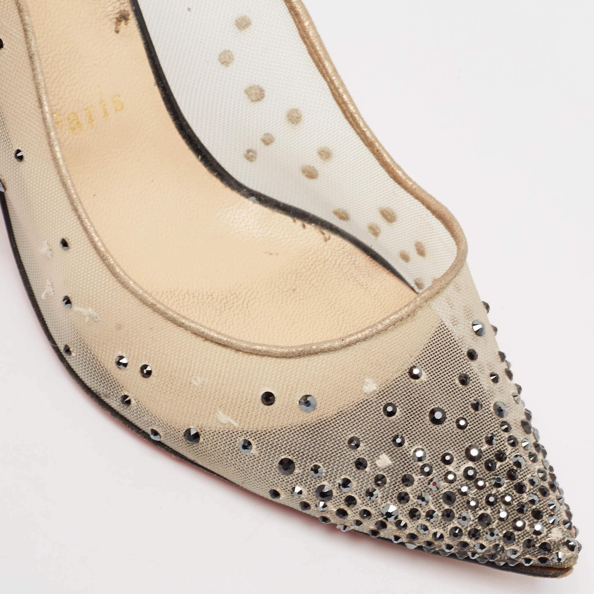 Christian Louboutin Black Glitter Fabric and Mesh Follies Strass Pumps Size 38.5 For Sale 2
