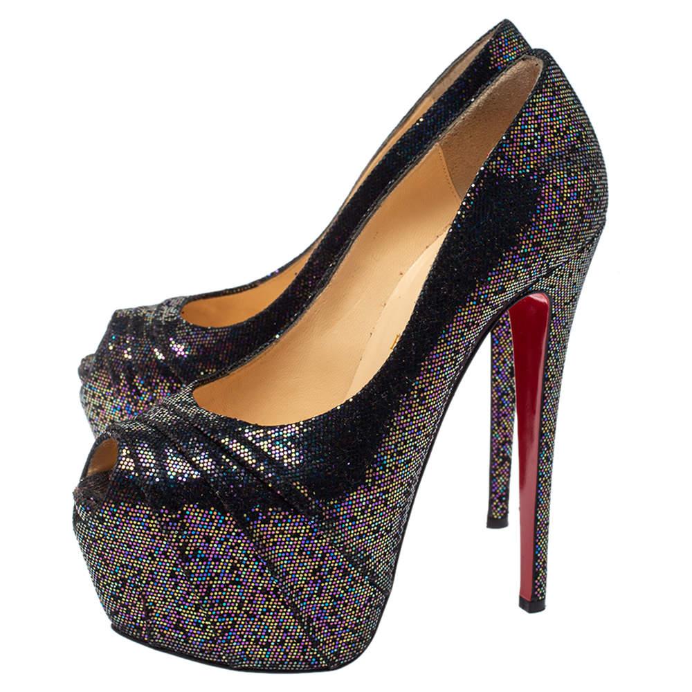  Christian Louboutin Noir Paillettes Tissu Drapesse 160 Spotlight Escarpins Taille 38 Pour femmes 