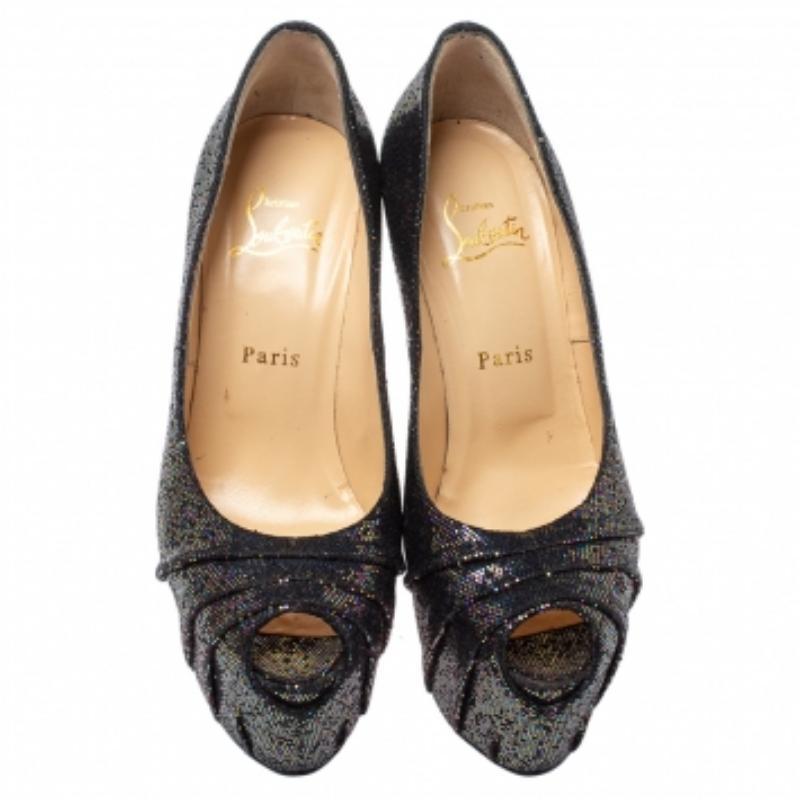 Women's Christian Louboutin Black Glitter Fabric Drapesse 160 Spotlight Pumps Size 38 For Sale