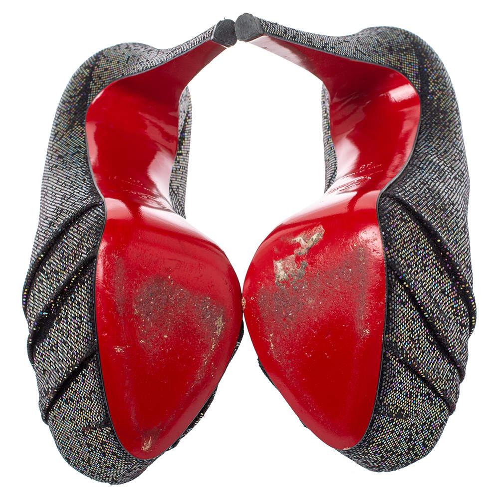 Christian Louboutin Noir Paillettes Tissu Drapesse 160 Spotlight Escarpins Taille 38 2
