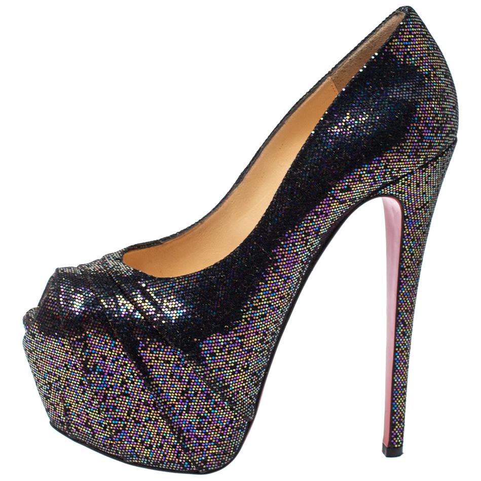 Christian Louboutin Black Glitter Fabric Drapesse 160 Spotlight Pumps Size 38 For Sale