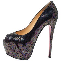 Christian Louboutin Noir Paillettes Tissu Drapesse 160 Spotlight Escarpins Taille 38