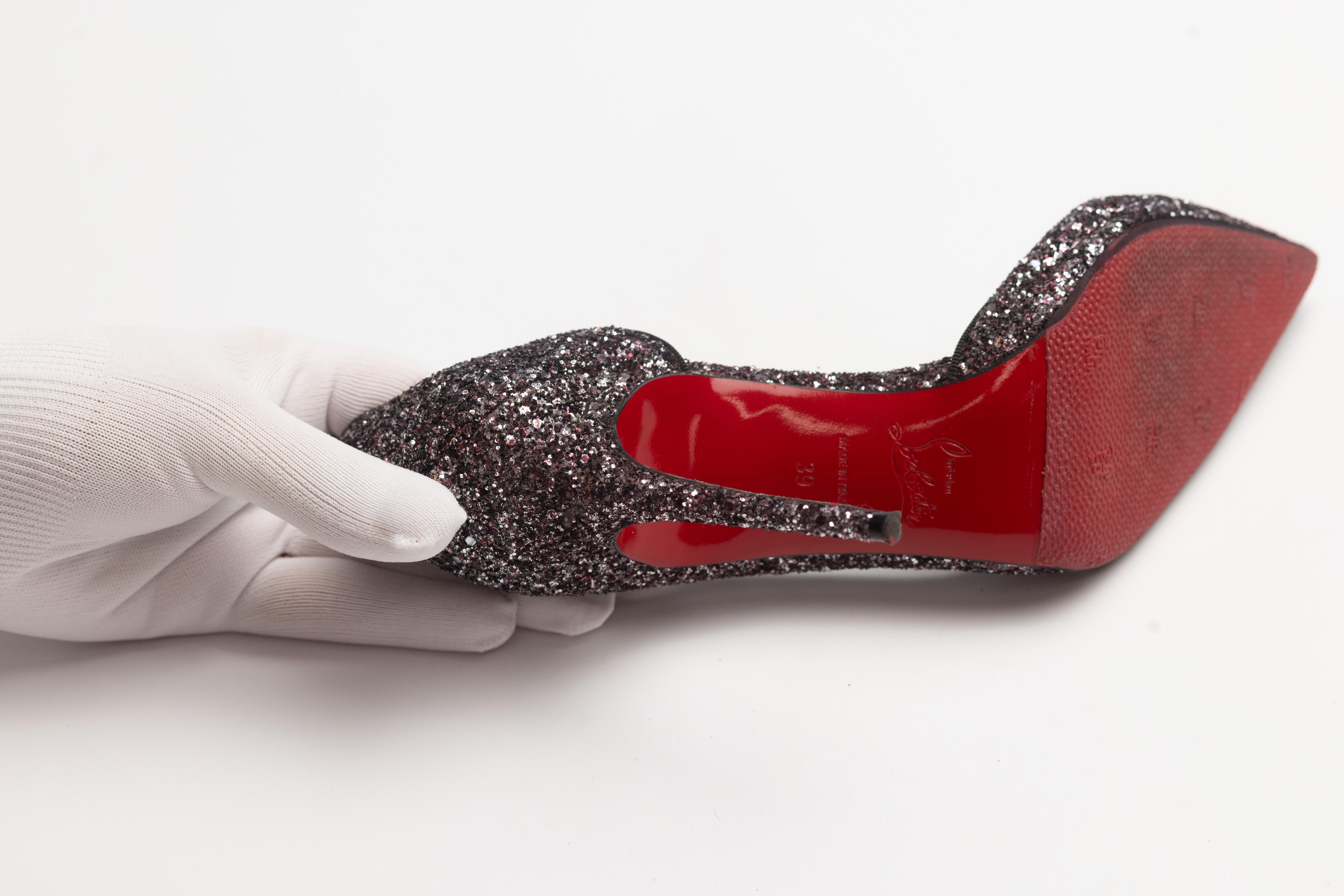 Christian Louboutin Black Glitter Iriza Heels (EU 39) For Sale 6