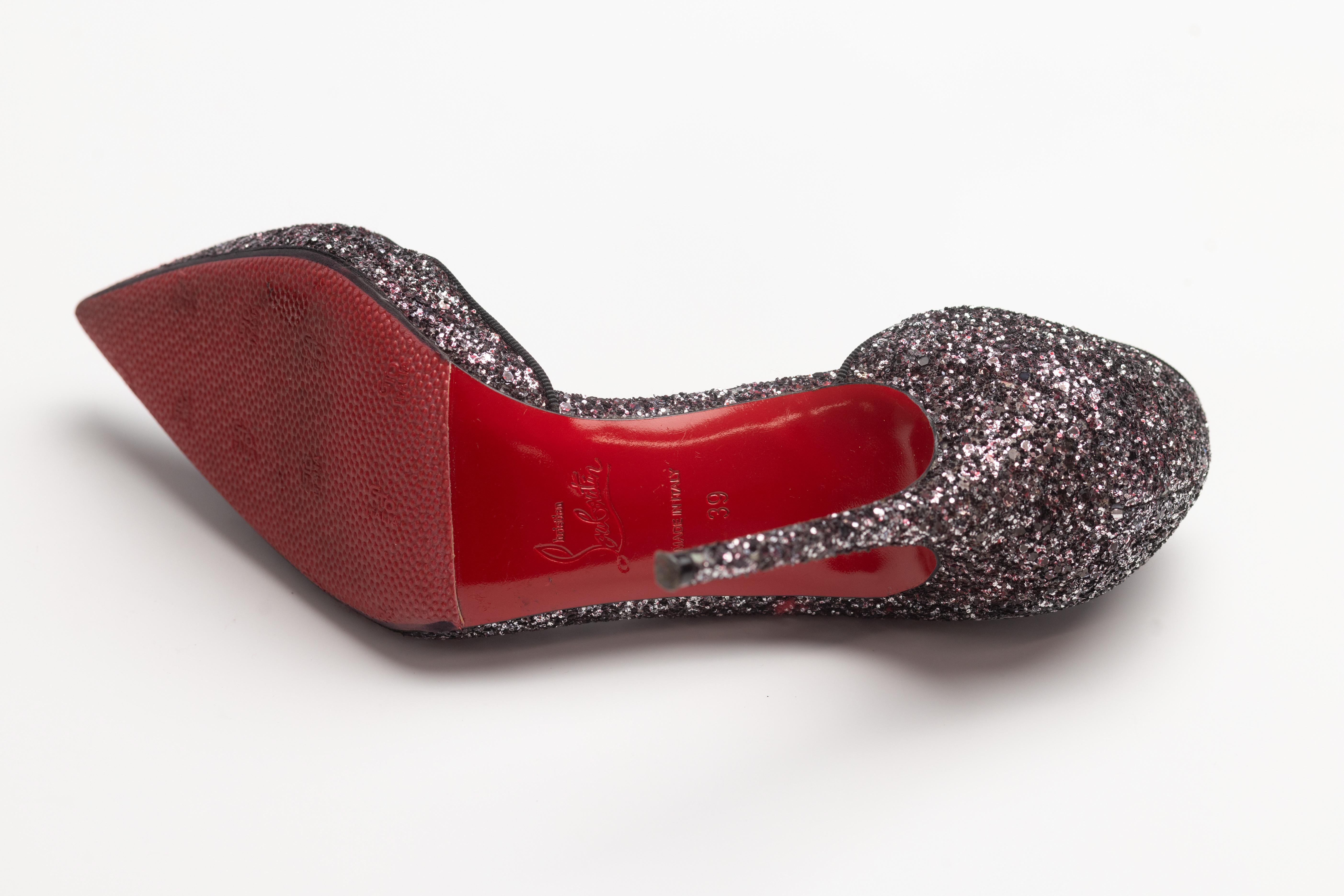 Christian Louboutin Black Glitter Iriza Heels (EU 39) For Sale 7
