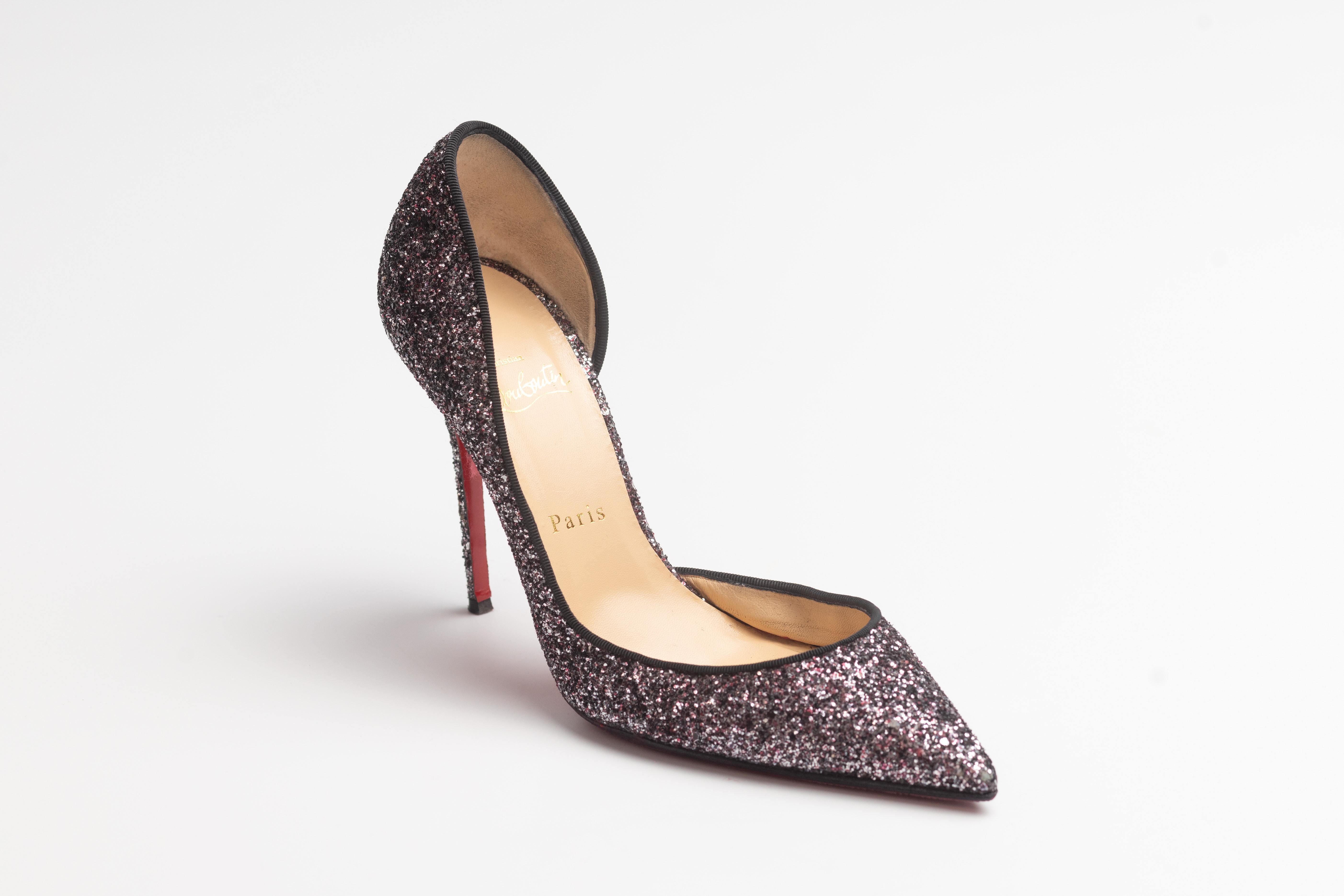 Christian Louboutin Black Glitter Iriza Heels (EU 39) For Sale 1