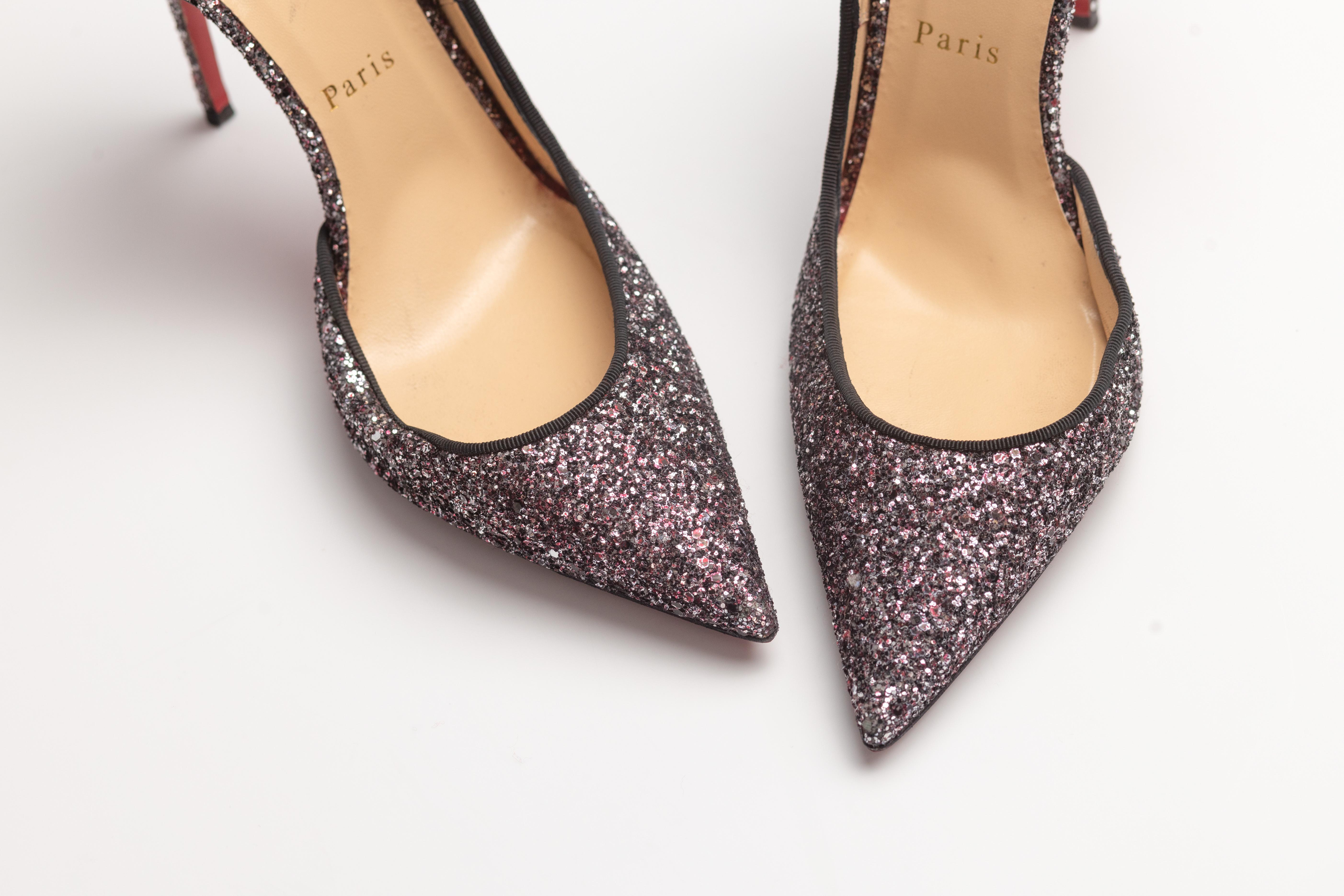 Christian Louboutin Black Glitter Iriza Heels (EU 39) For Sale 2