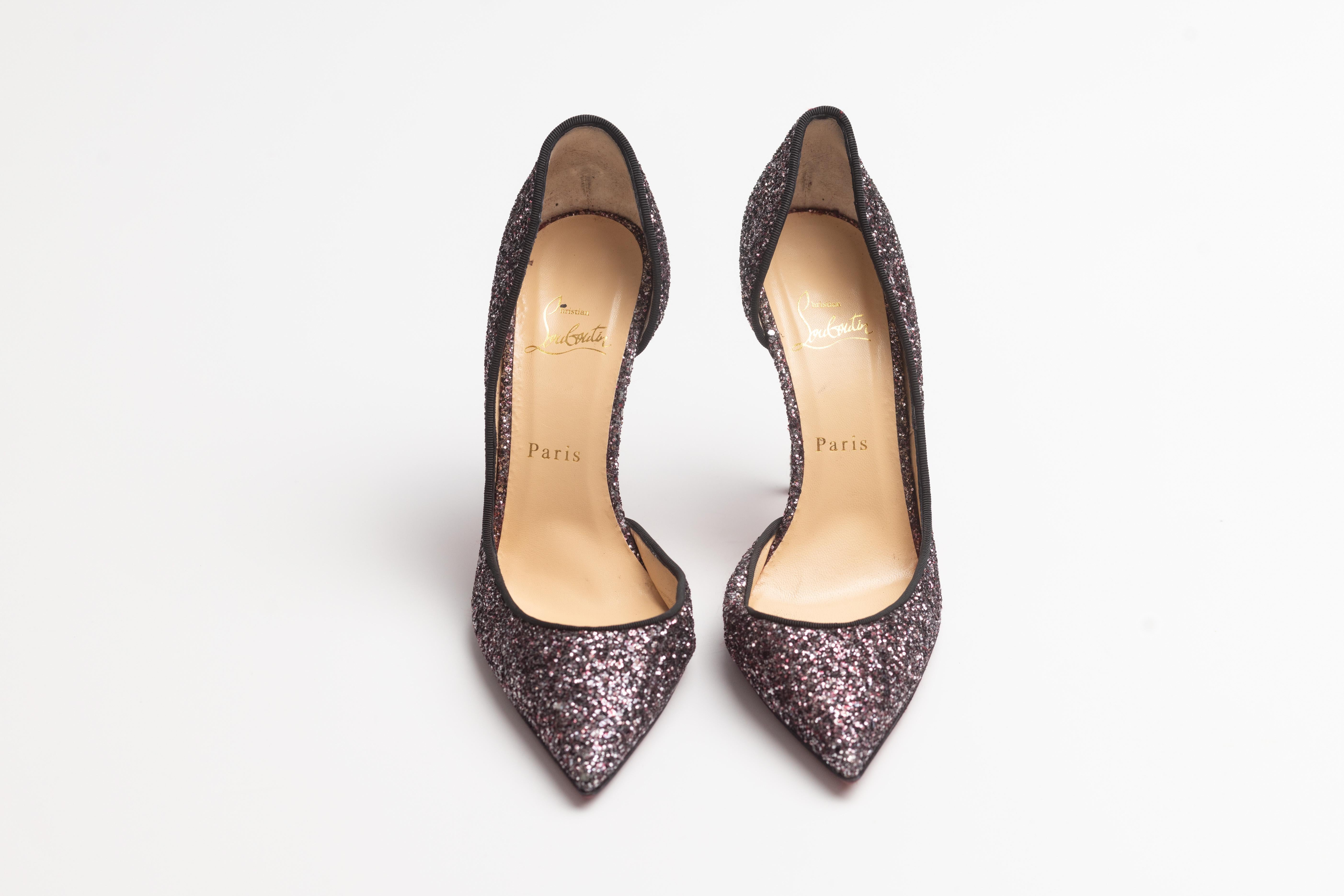 Christian Louboutin Black Glitter Iriza Heels (EU 39) For Sale 3