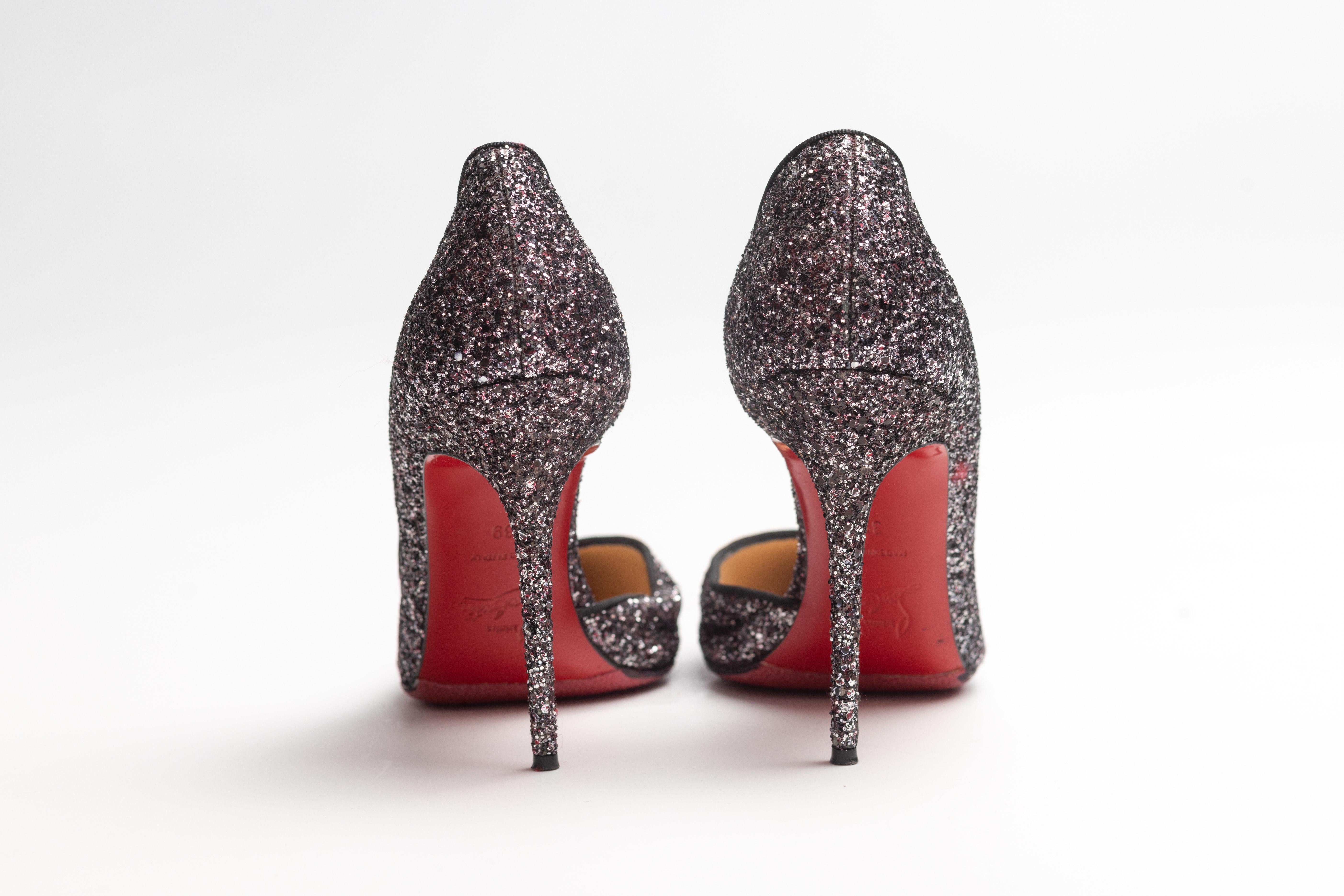 Christian Louboutin Black Glitter Iriza Heels (EU 39) For Sale 4