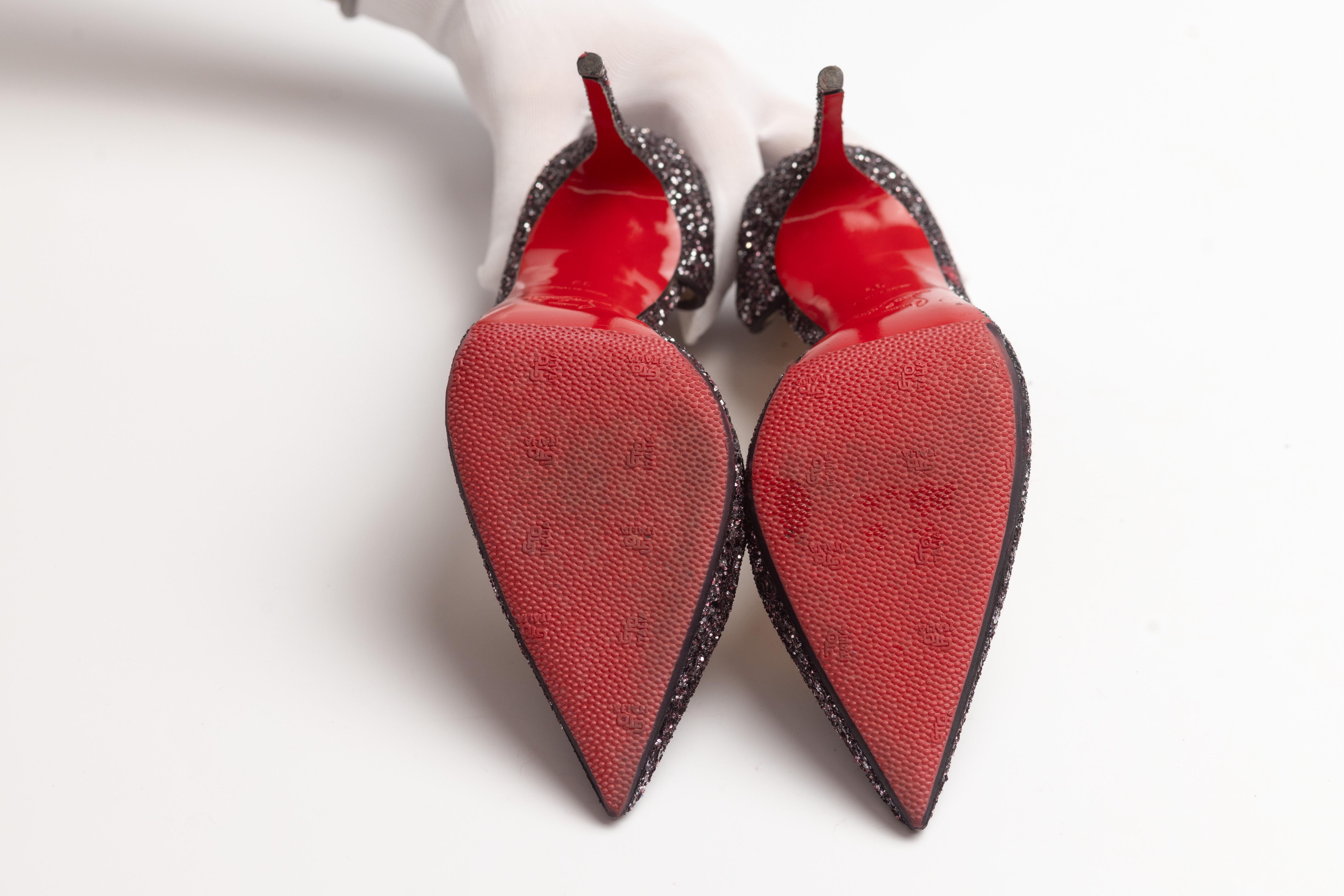Christian Louboutin Black Glitter Iriza Heels (EU 39) For Sale 5