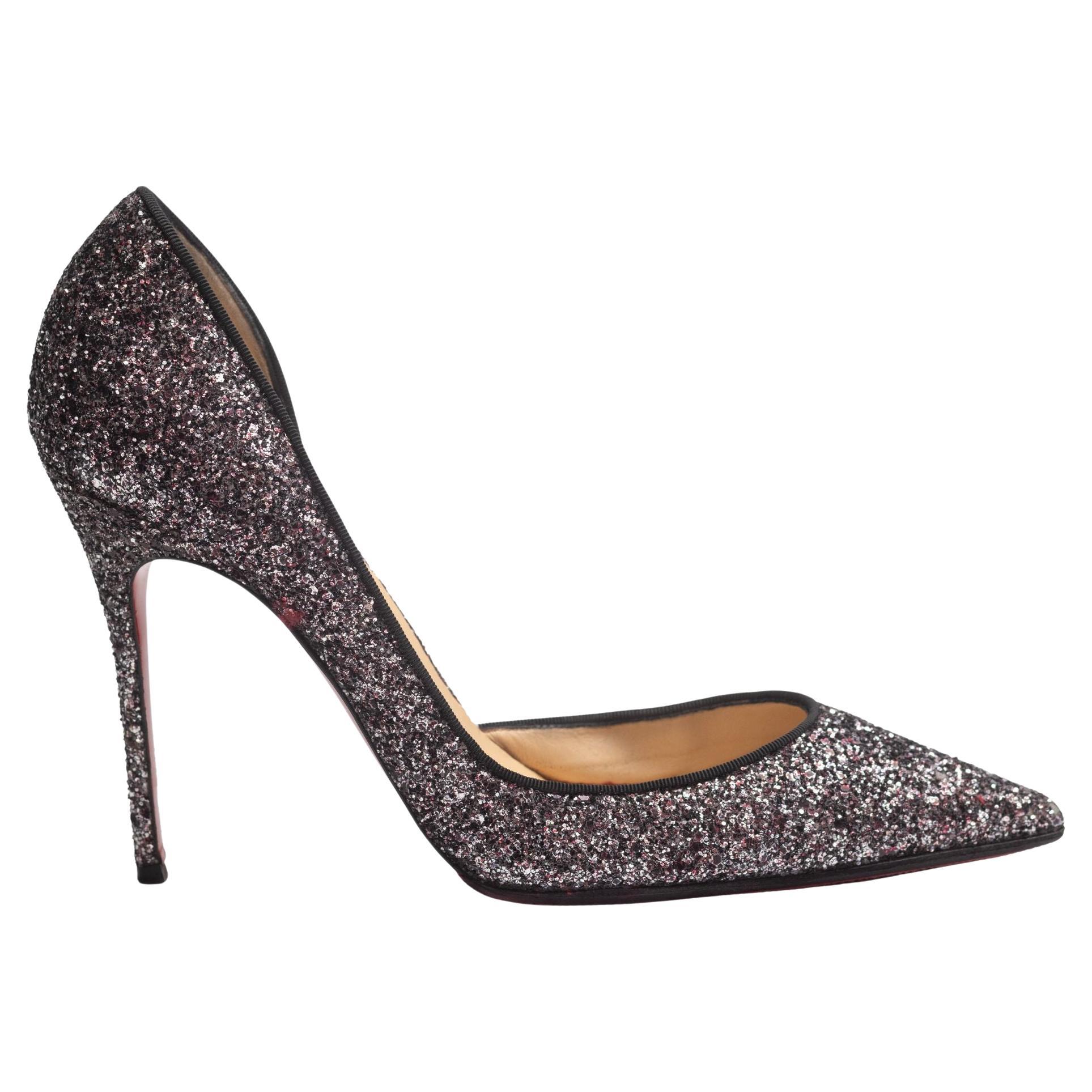 Christian Louboutin Black Glitter Iriza Heels (EU 39) For Sale