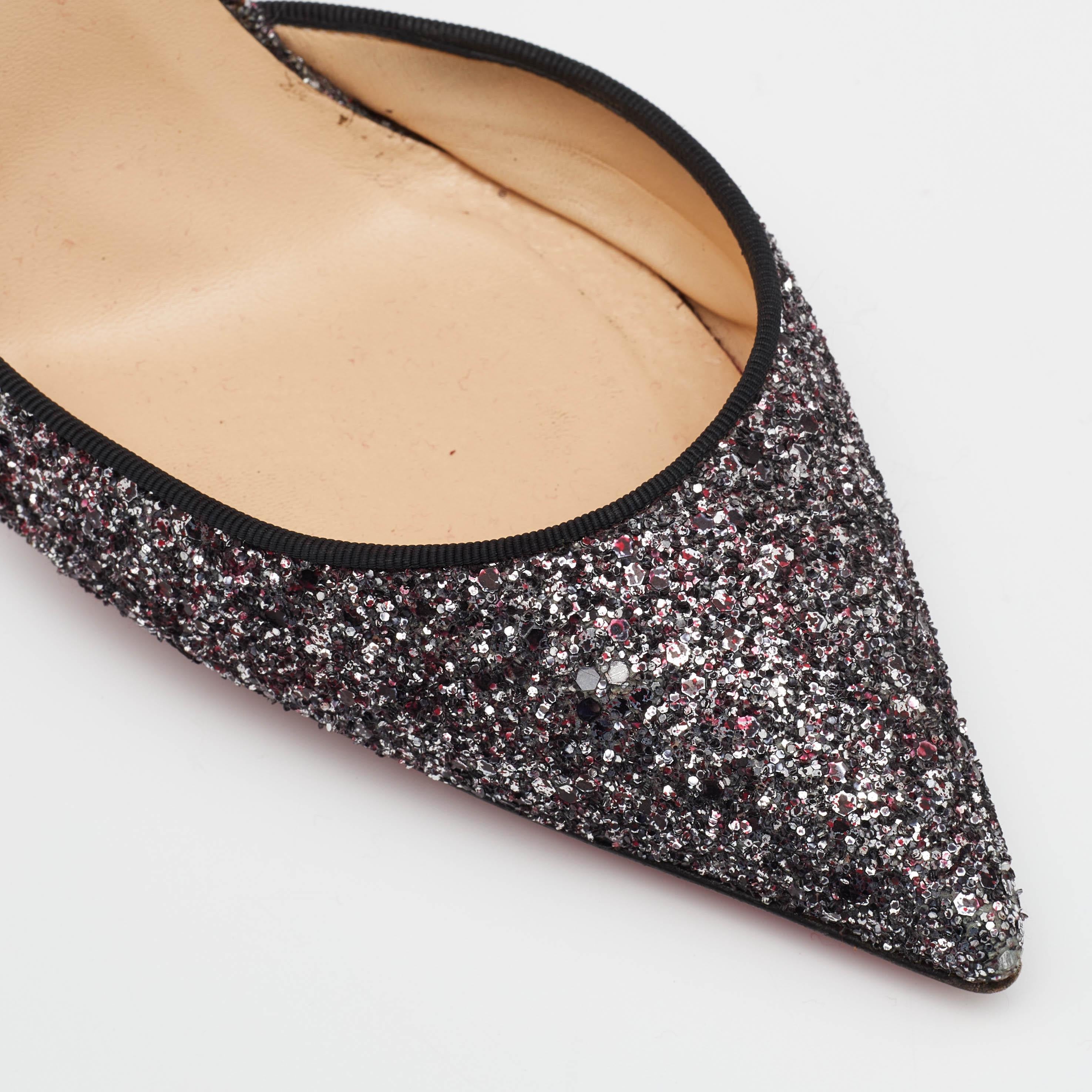 Christian Louboutin Black Glitter Iriza Pointed Toe D'orsay Pumps Size 39.5 For Sale 2