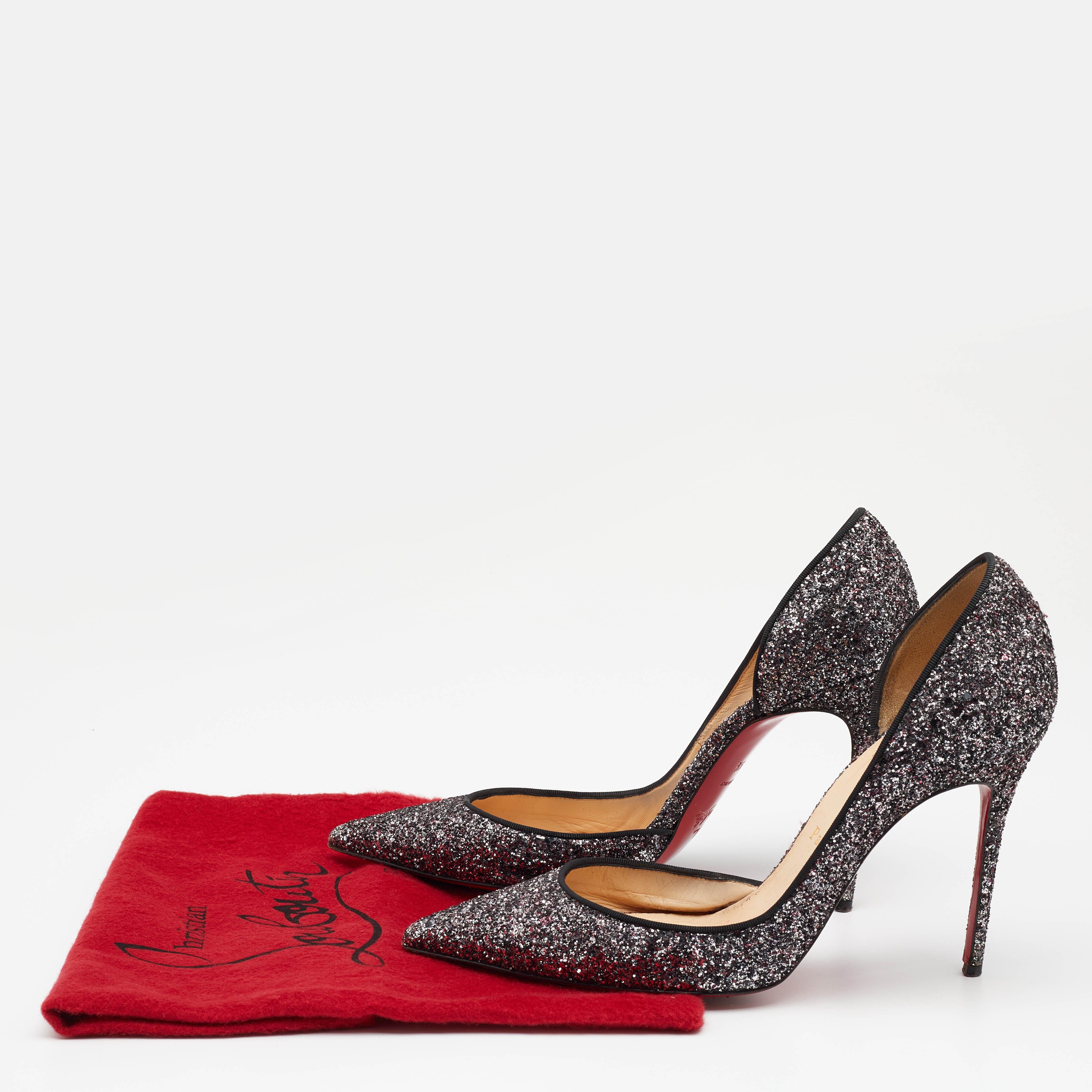 Christian Louboutin Black Glitter Iriza Pointed Toe D'orsay Pumps Size 39.5 For Sale 4