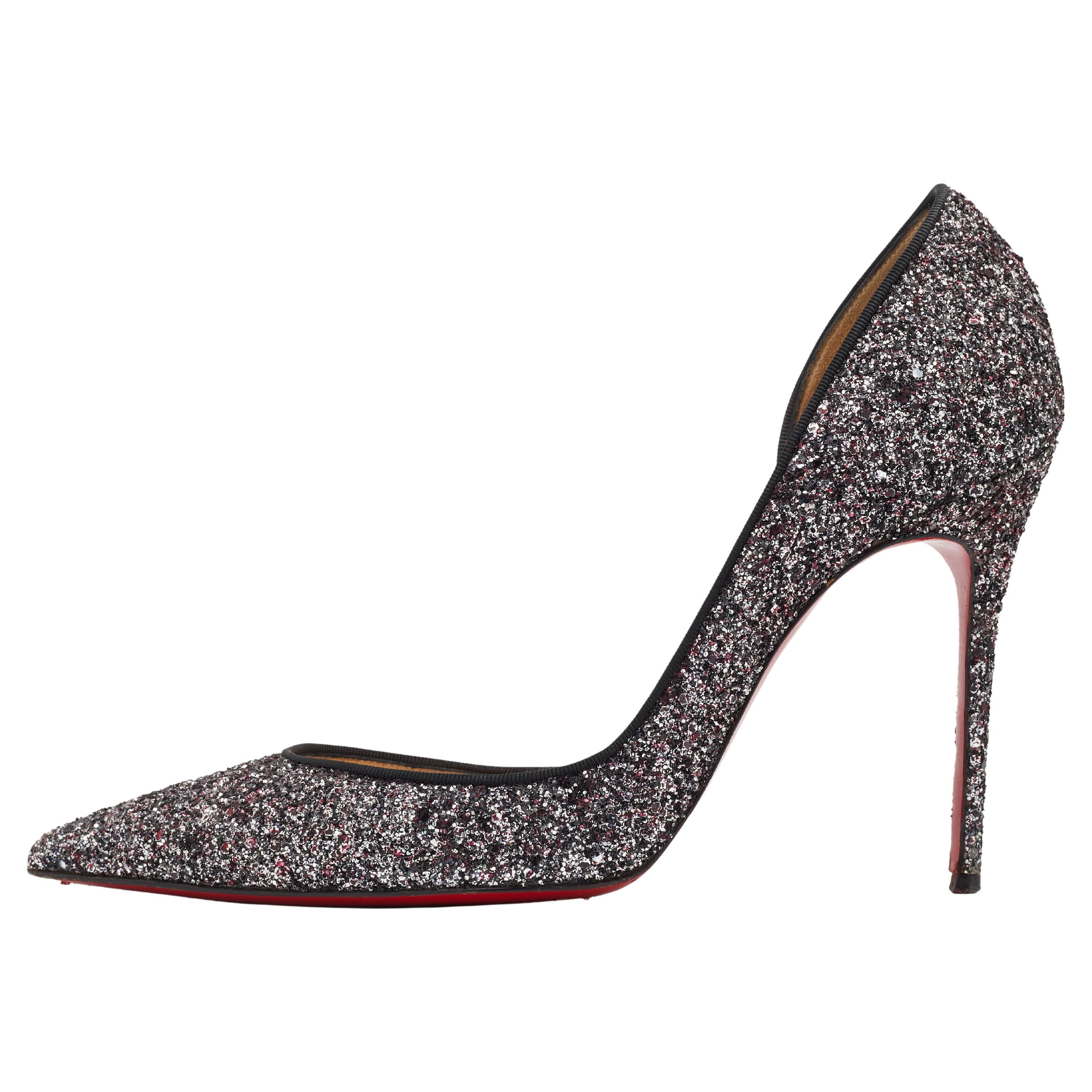 Christian Louboutin Black Glitter Iriza Pointed Toe D'orsay Pumps Size 39.5 For Sale