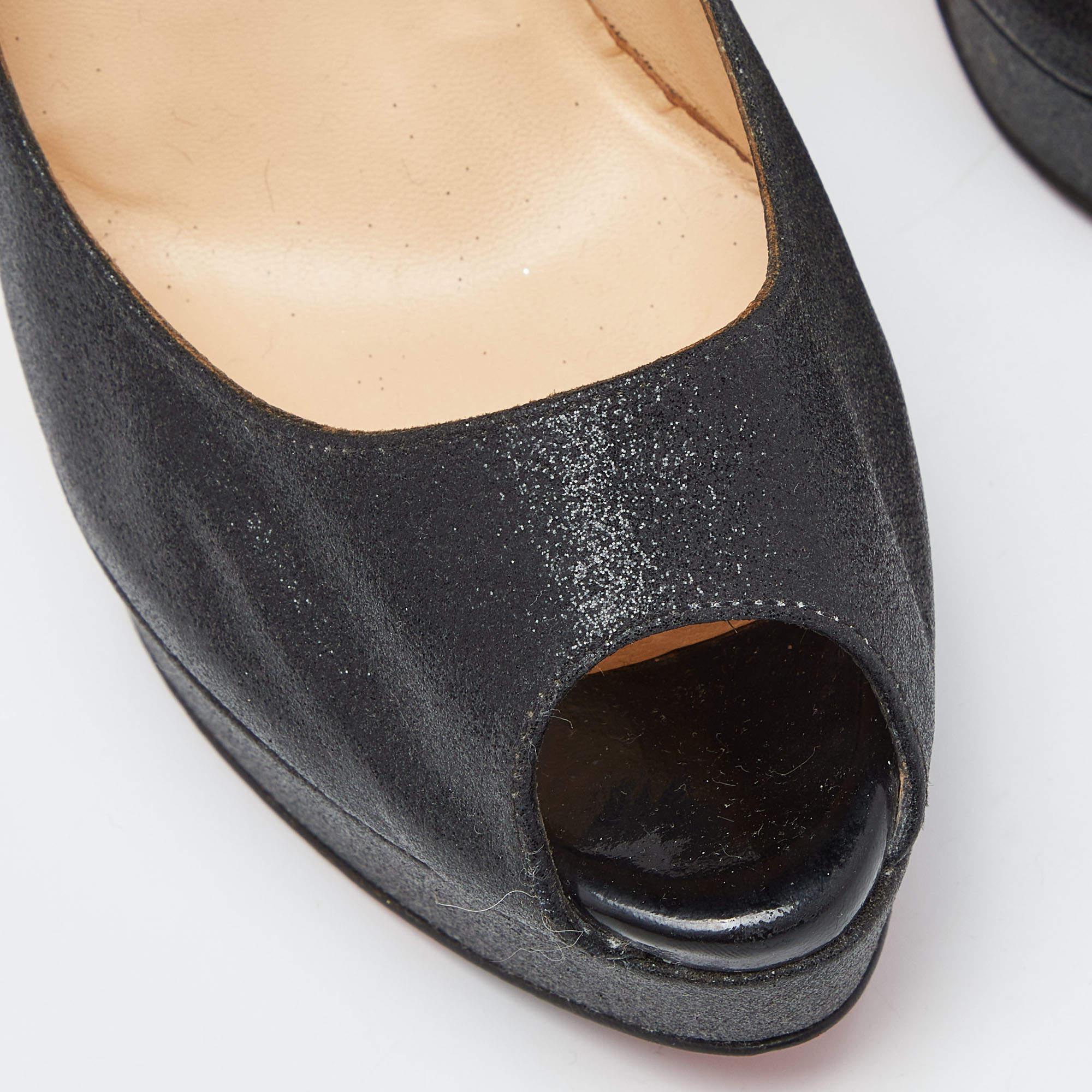 Women's Christian Louboutin Black Glitter Lady Peep Pumps Size 40 For Sale