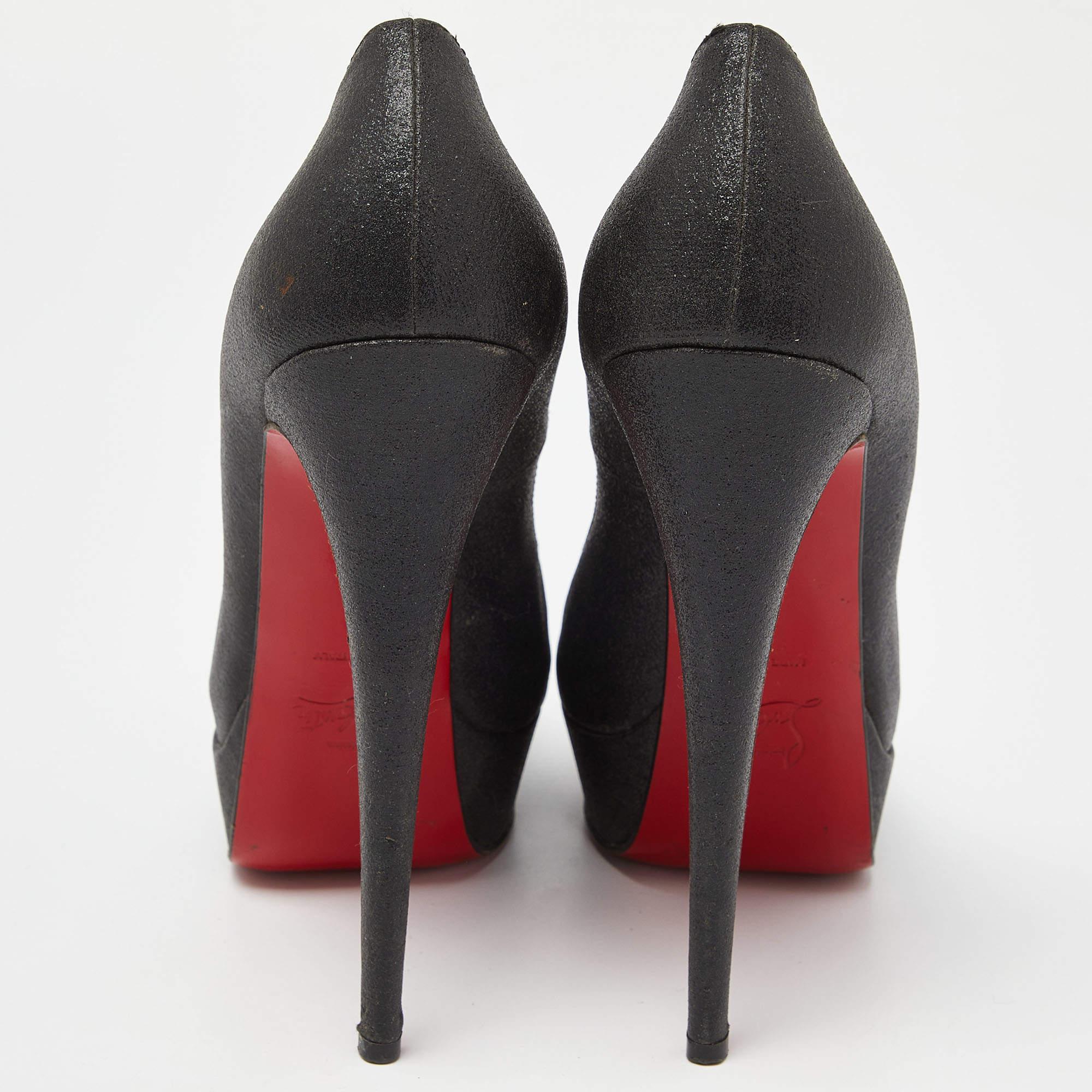 Christian Louboutin Black Glitter Lady Peep Pumps Size 40 For Sale 2