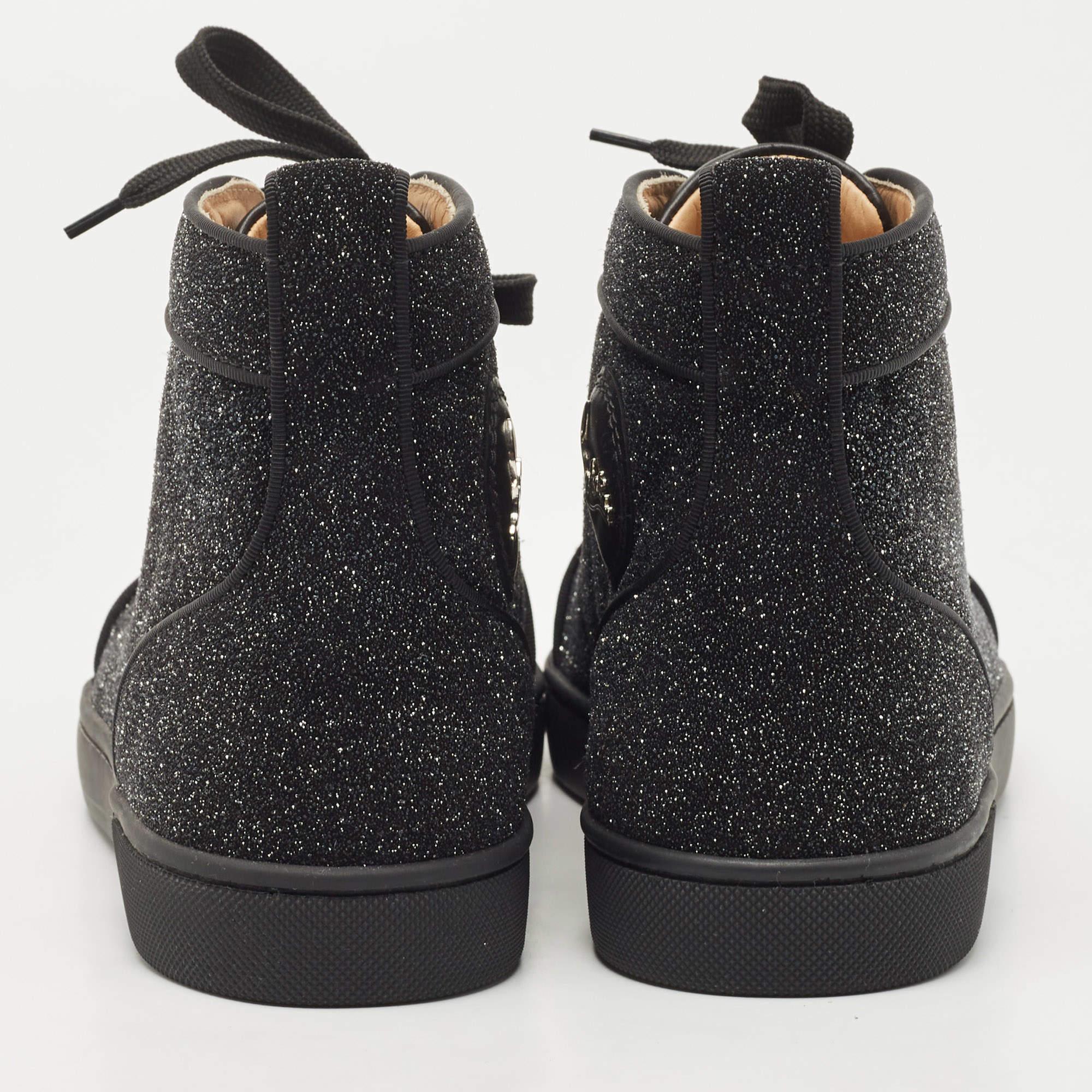 Christian Louboutin Black Glitter Louis Spike High Top Sneakers Size 42 2
