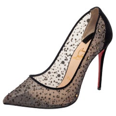 Christian Louboutin Black Glitter Mesh and Suede Follies Pumps Size 38.5