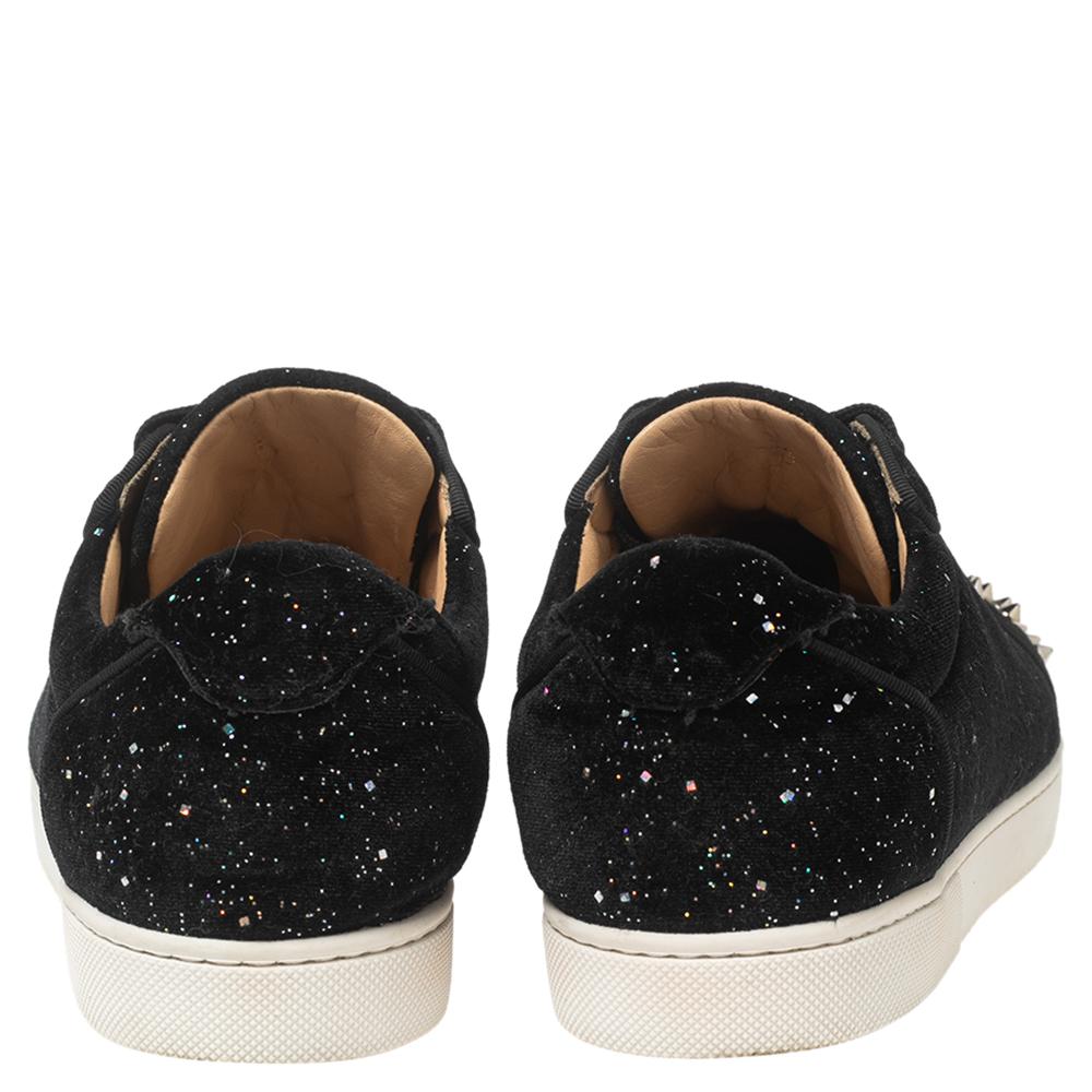 Christian Louboutin Black Glitter Velvet Louis Junior Spikes Sneakers Size 38 3