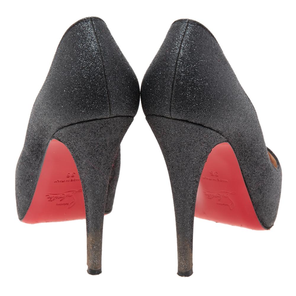 Christian Louboutin Black Glitter Very Prive Pumps Size 36 For Sale 1