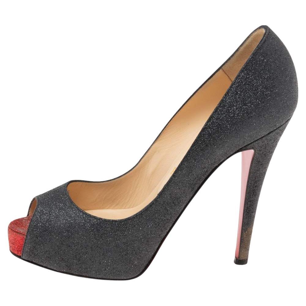 Christian Louboutin Black Glitter Very Prive Pumps Size 36 For Sale