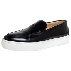 Christian Louboutin Black Glossy Leather Paqueboat Slip On Sneakers Size 45