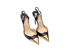 Christian Louboutin Black & Gold Cap-Toe Slingbacks