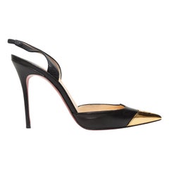 Christian Louboutin Black & Gold Cap-Toe Slingbacks