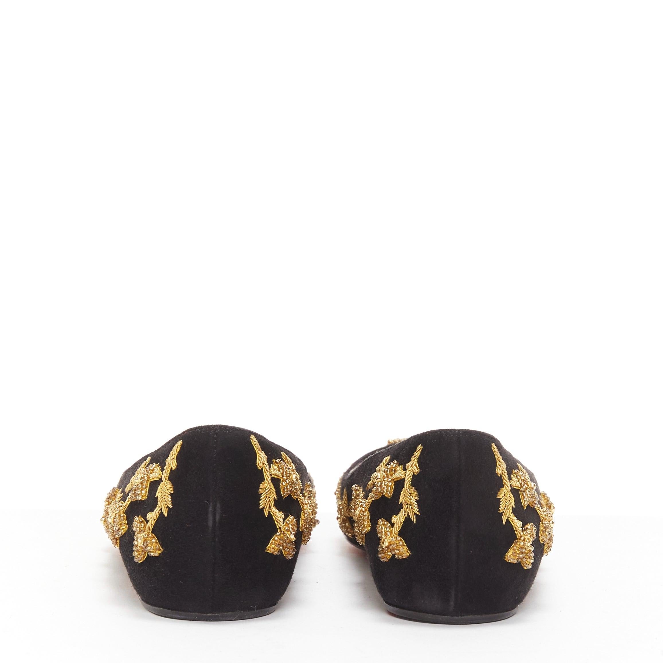 CHRISTIAN LOUBOUTIN - Escarpins pointus en cuir velours noir brodé d'or EU35.5 Pour femmes en vente