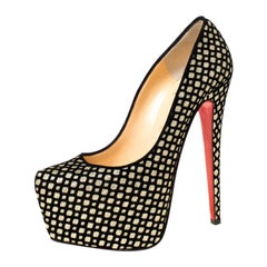 Christian Louboutin Black/Gold Glitter and Suede Platform Pumps Size 38.5