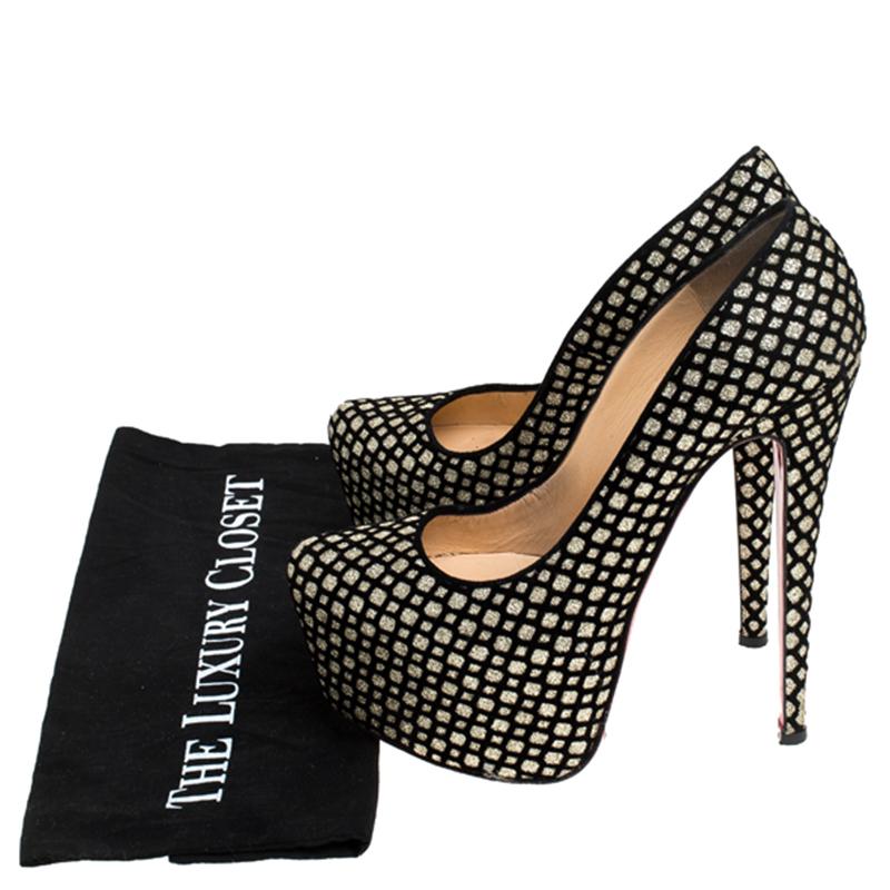 Christian Louboutin Black/Gold Glitter Floque and Suede Daffodile Platform Pumps 3