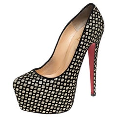 Christian Louboutin Black/Gold Glitter Floque and Suede Daffodile Platform Pumps