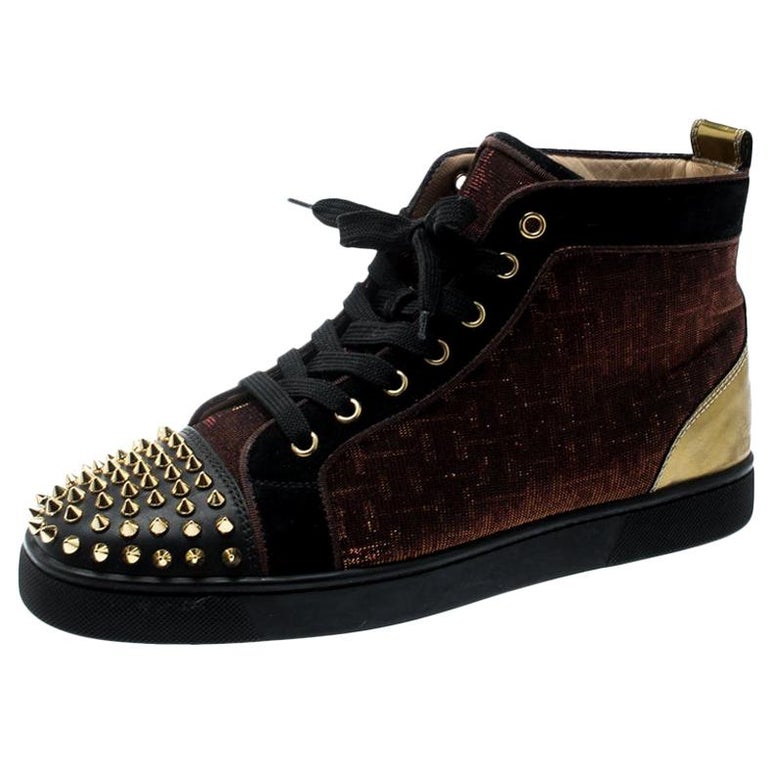 Christian Louboutin Black/Gold Holographic Lou Spikes High Top Sneakers ...