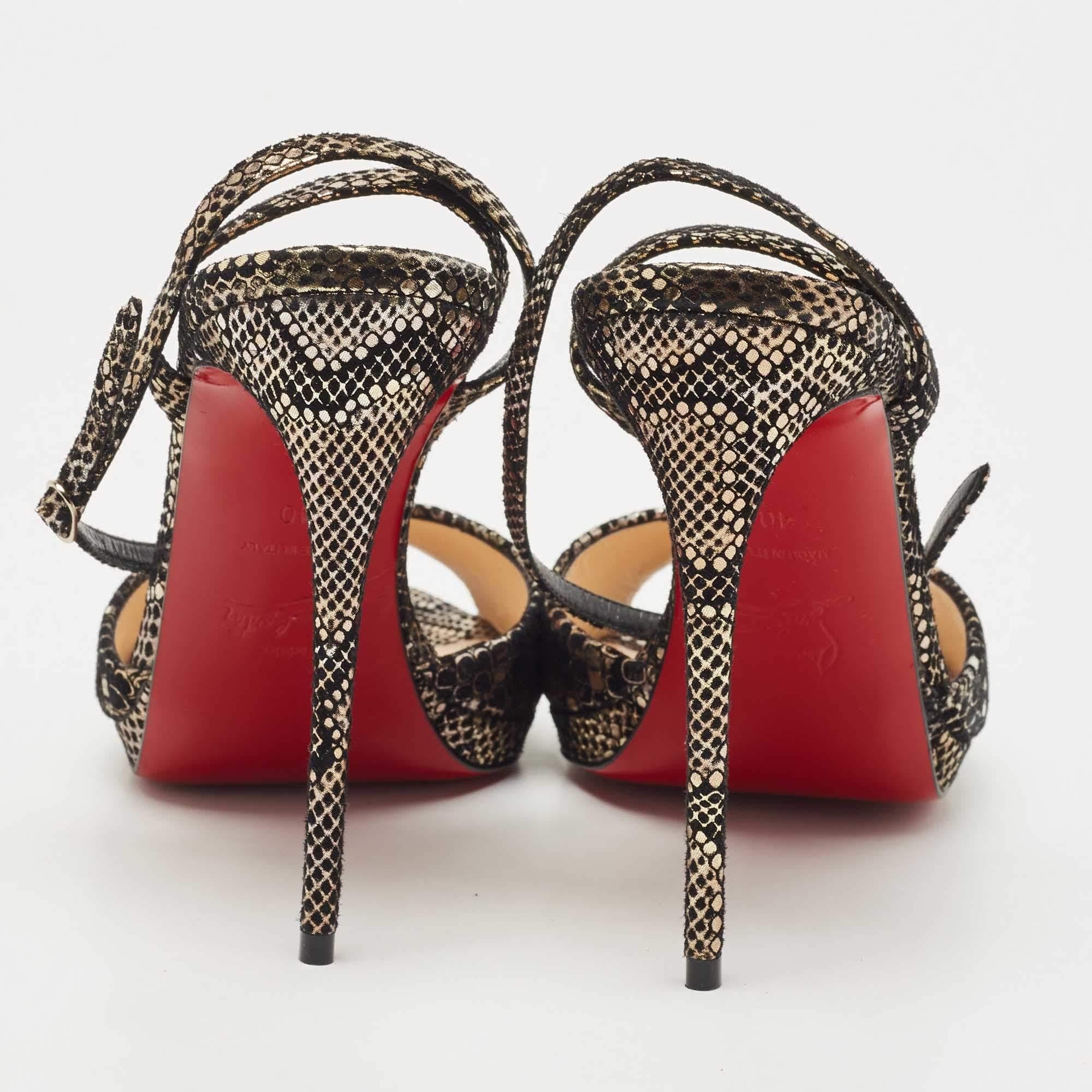 Christian Louboutin Black/Gold Laminated Suede Loubiloo Sandals Size 40 In New Condition In Dubai, Al Qouz 2