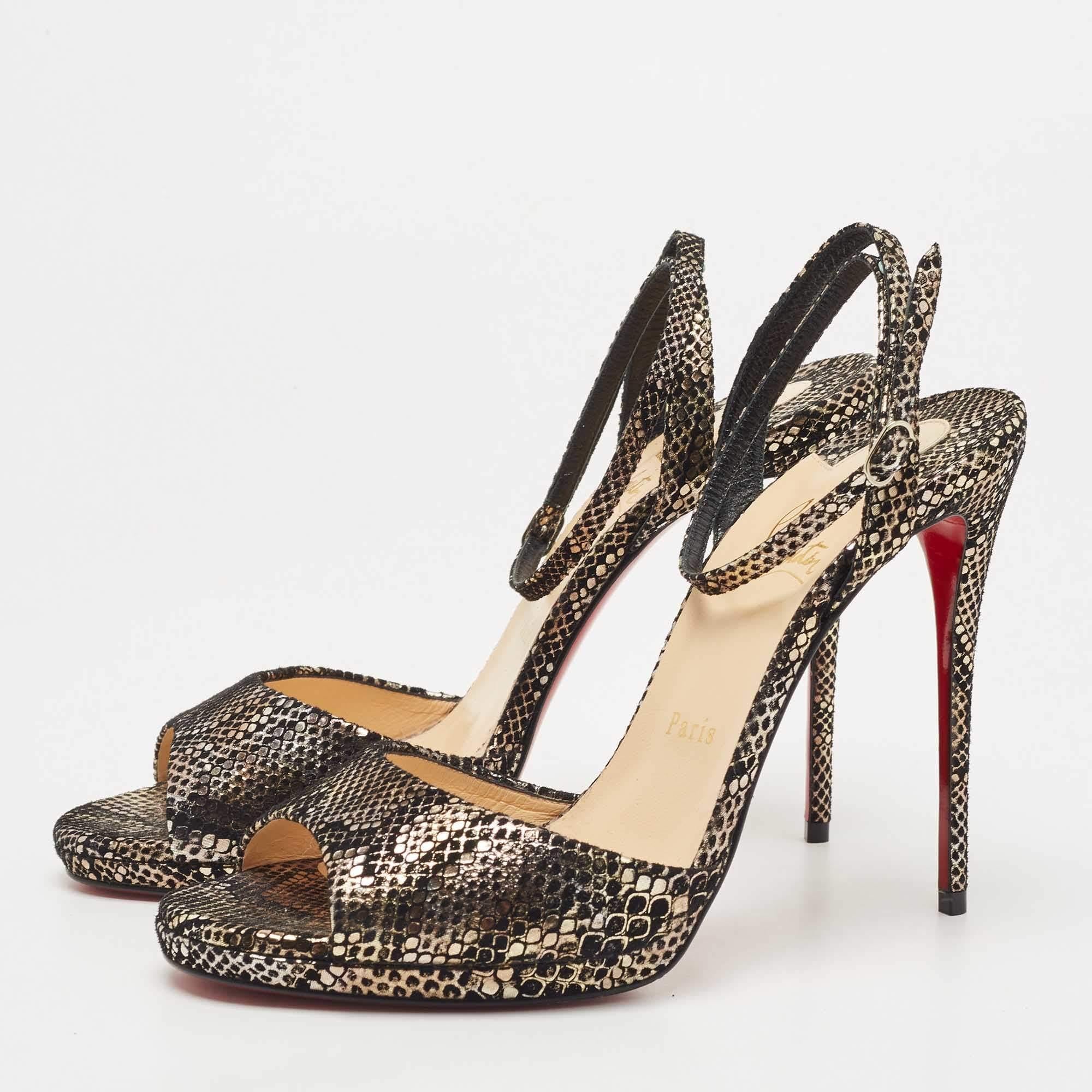 Women's Christian Louboutin Black/Gold Laminated Suede Loubiloo Sandals Size 40