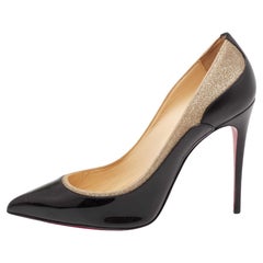 Christian Louboutin Black/Gold Leather and Glitter Pigalle Pumps Size 41