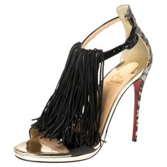 Christian Louboutin Black/Gold Leather Casanovella Ankle Strap Sandals Size 40