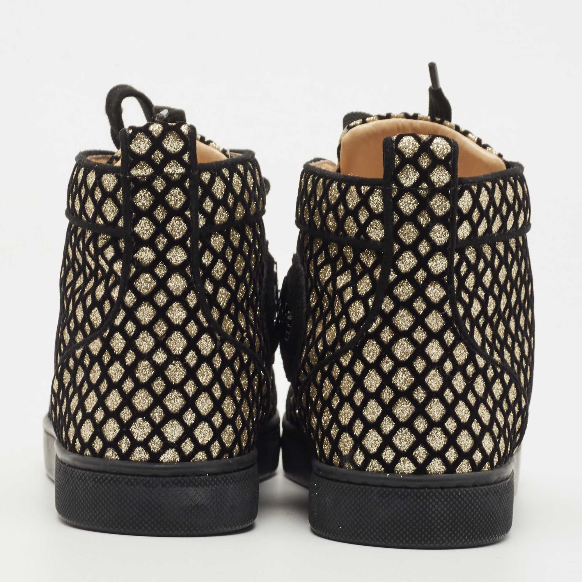 Christian Louboutin Black/Gold Mesh and Glitter Rantus Orlato Sneakers Size 35.5 For Sale 1
