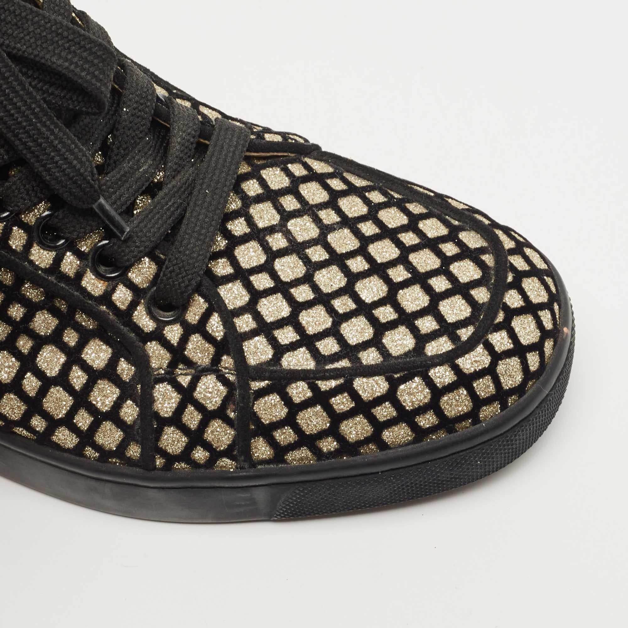 Christian Louboutin Black/Gold Mesh and Glitter Rantus Orlato Sneakers Size 35.5 For Sale 2